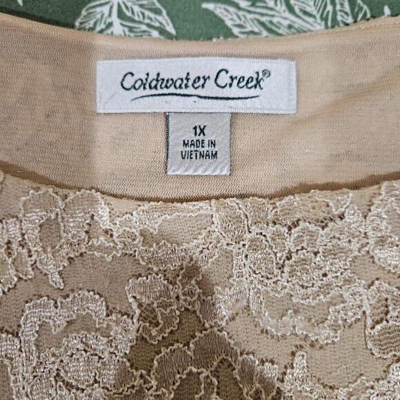 COLDWATER CREEK VANILLA CREAM LACE SCOOP NECK DRESSY TANK  1X - Picture 7 of 8